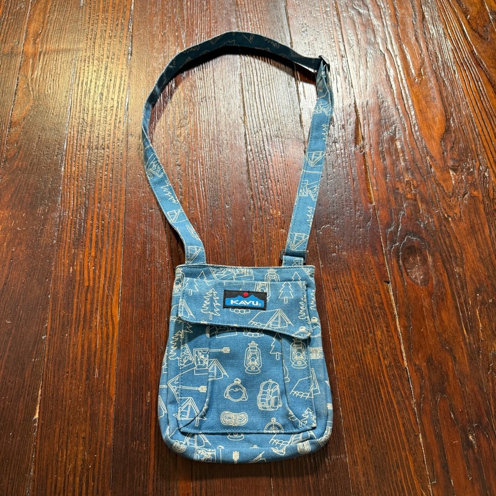 Kavu Crossbody Travel Bag Purse Blue Camping Hiking Cotton Canvas